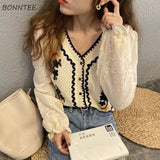 Women Embroidery Vintage Leisure V-neck Design Student Fashion Harakuju Kawaii Popular Retro Tops Korean Style
