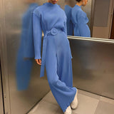 2023 Autumn New Women's Long Sleeve Small Stand Collar Waist Wide Leg Pants Temperament Pleated Casual Suit