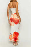 Floral Cascade Strapless Slim Midi