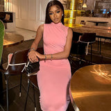 Women's Dress 2025 New Solid Color Long Dress Sleeveless Collar Temperament Casual Coat Dress