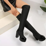 Autumn And Winter New Thick Knee-High Elastic Boots Women Color Sexy Dark Large Size Women