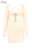 Quality Summer Bodycon Dress Women Party Dress 2023 New Arrivals Cut Out Long Sleeve Dress Evening Club Night