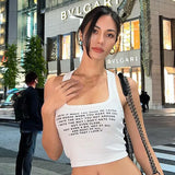 2024 New Letter Prints Of The Vest Street Trend Hot Girl To Repair Short Solid Color T-Shirt