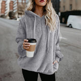 Women Velvet Hoodues Warm Plush Pocket Street Hooded Loose Coat Women's Clothing Hoodies Sweatshirts