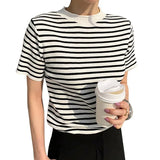 ice cream color tee-shirt female short Cute t-shirt striped slim knitting Top Short Sleeve