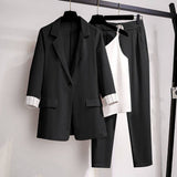 Zingj / Large Size Women's 200 Jin Fat Sister Autumn Suit Female Casual Suit Jacket Loose Thin Two Sets-Outfit
