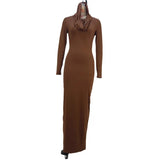 Zingj Solid Color Tight Dress Socialite Wind Long Style Step Buttock Skirt Long Sleeve Dress