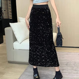 Micro-Fat Mm2025 Spring New High-Waisted Bright Split-Dress Woman This Year's Popular A-Word Long