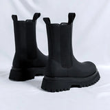2025 New Youth Round Head Frosted High Help Middle Tube Thick Bottom Set Foot Men's Flat Heel Martin Boots