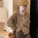 Zingj Autumn And Winter New Korean Retro Standing Collar Single Row Button Sweater Women's Small Short Knit Cardigan-Outfit
