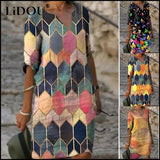 Summer Vintage Fashion Print Satin Dresses Women Loose Casual All-match Oversized Beach Night Sundress Robe Vestidos