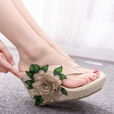 Waterproof Platform Slope Sandals Beach Flip-Flops Pins Pine Cake Embroidered Slippers