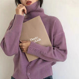 Zingj Lazy Wind Design Sense Buckle Pile Collar Loose Head Sweater Female Autumn Dong New Add Thick Warm Head Sweater-Outfit