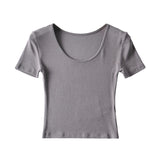Zingj New Spring And Summer Slim Short Sports Short-Sleeved T-Shirt Women's Solid Color Fitness Stretch Running Yoga