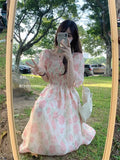 Zingj Square Collar Floral Dress Female Summer New Vacation Art Feeling Sen Is The First Love Bubble Sleeve Fairy