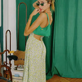 Dress Summer New Asia Garden Floral Neck Halter Lace Slings Strap Sweet Green Print High Waist Sexy Lady Long Skirt