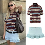 Spring Long Sleeves Vintage Striped Spoo T-Shirts For Loose