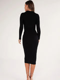 Long Sleeve Party Dresses Women Button Knitted Ankle-Length V-Neck Skinny Autumn Sexy Dresses Women Cotton Split