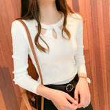 Winter Hollow Out Sexy Solid Sweater Ladies Elegant Fashion Slim Bottoming Knitting Pullover Tops Women Casual