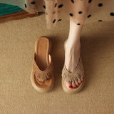 Zingj Summer New Thick High With Thick Bottom Tassel Flip-Flops Summer Outside Wear British Style Retro Versatile Sandals