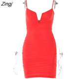 Spaghetti Strap Ruched Dress Women 2022 Spring Sexy Slim Elegant Clubwear Solid Sleeveless Backless Sheath Dress