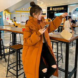 Real Shoot New Cotton-Padded Clothes In Winter Long Over The Knee Down Cotton Jacket Korean Version Loose And Thick Hooded Cotton-Padded Jacket Coat-Outfit