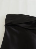 Black Crop Top Women Satin Corset Top Female Off Shoulder Sexy Tops For Women 2023 Pleated Sleeveless Backless Bustier