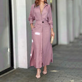 New Temperament Female Commuter With Solid Color To Close Waist Long Sleeve Irregular Shirt Dress