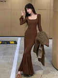 Bodycon Evening Party Club Mermaid Dress Women Elegant Slim Runway Corset Robe Spring Autumn New Fashion Streetwear