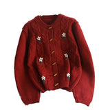 Horn Buckle New Year Red Sweater Cardigan Girl Autumn Winter Loose Lazy Wind New Year Red Knitted Coat