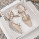 V's New Summer Pointed Sandals Women's Korean Version Of The Empty Rivet High Heel Low Heel