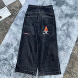 New High Street Hiphop Hip Hop Brand Printed Jeans Men's Straight Baggy Wide-Legged