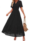Women's V-Neck A-Shaped Hollow Lace Cake