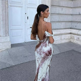 Tie Dye Slip Dress Woman Off Shoulder Long Dresses For Women Summer Chic And Elegant Evening Dress 2023 Sexy Party