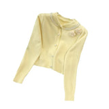 Zingj Version Small Sweet Wind Is Versatile Short Money Long Sleeve Sweater Qiu Dong New Style Sweet Stereo Flower Nail Bead Knit Cardigan Female-Outfit