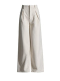 2025 New Temperament Splicing Three-Dimensional Flower Fish Bone Stud Top + High Waist Broad Leg Slacks Fashion