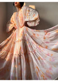 Print Midi Dresses For Women 2023 Spring Summer New French Fashion Sweet Vintage Female Clothes Loose Maxi Y2k