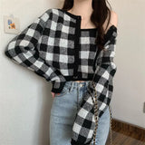 Zingj Dress 2024 New Women's Suit Bump Color Plaid Knit Cardigan Top Hot Girl Pure Desire Wind Sling Two-Piece Set-Outfit