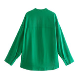 Casual Green Two Piece Set Woman Oversized Blouses Tops and High Waist Pants Homewear Tracksuit Pants