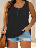 Women's Summer Sleeveless Button Solid Color U-Neck T-Shirt Women Can Open A T-Shirt