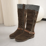 Mouth Coarse And Side Zipper High-Sleeping Women Belt Buckle Rivet Low And Knight Boots