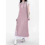 Zingj Summer Hollow-Out Knit Vest Knee-Out Dress Women's Pure Color Design Feeling Open Fork Middle Skirt-Outfit