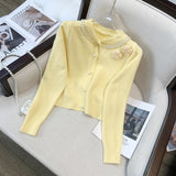 Zingj Version Small Sweet Wind Is Versatile Short Money Long Sleeve Sweater Qiu Dong New Style Sweet Stereo Flower Nail Bead Knit Cardigan Female-Outfit