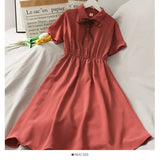 Women Chiffon Bow Solid High Waist Turn-down Collar Preppy Style Kawaii Ulzzang Popular Temperament Girls Summer