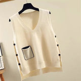 women's new Korean style sleeveless V-neck knitted waistcoat loose pocket color-blocking pullover
