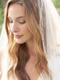 YouLaPan V128 Bridal Veils Wedding Crystal Organza Beaded Wedding Veil Rhinestone Soft Single Tier Bridal Veil with Crystal