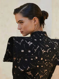 Half High Collar Hollow Out Mesh Maxi Dress Women Long Sleeve Slim A-line Dresses 2024 Fashion Lady Party Club