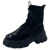 Boots Female 2025 Spring And Autumn New Elastic Knit Socks Boots Thick Thick Heel British Style Ankle Boots Motorcycle
