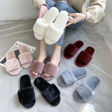 Zingj Slippers Wool Slippers Indoor Home Autumn And Winter Short Plush Flat Bottom Open Drag A Large Size Slippers- Outfit