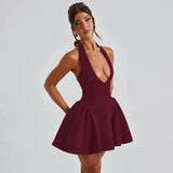 Deep V-Halter Backless A-line Mini Dress- Outfit